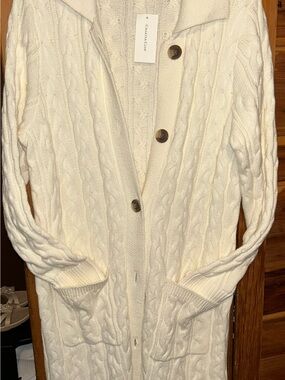 Charter Club Ivory Cable-Knit Button Front Long Cardigan